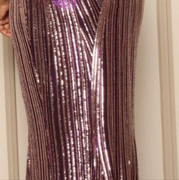 Fashion Nova Sequin Maxi Dress Size -M Color- Purple/Gold Combo - Picture 10 of 12